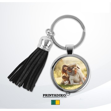 KEY4301 KEYRING SHORT TASSEL BLACK ROUND